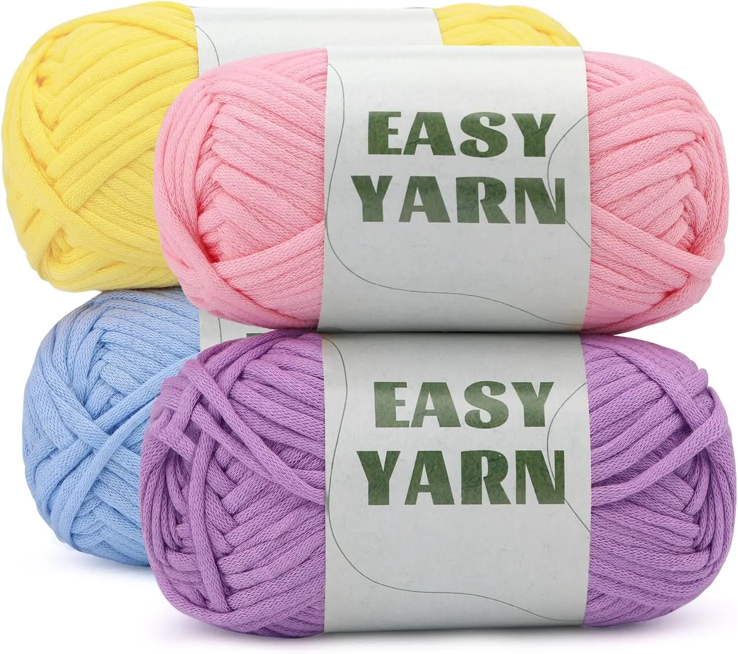 4x50g (7.1Oz) Easy Crochet Yarn, 4x87YdsYarn for Crocheting, Beginners Yarn for Crocheting with Easy-to-See Stitches, Stitch Markers, Cotton Yarn for Crochet-(&Purple&Blue&Yellow)