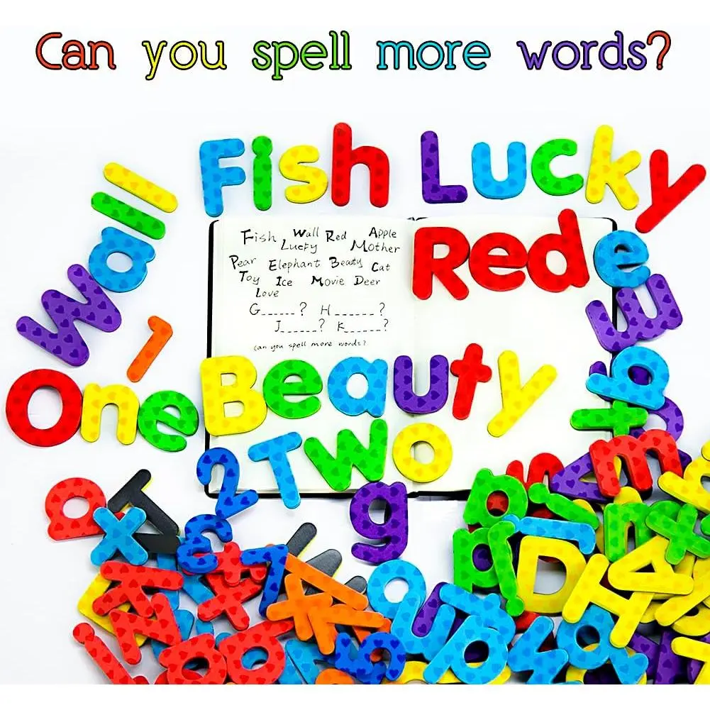 112-Piece Acetate Alphabet Magnetic Letters-Numbers-Symbols Set, Hard EVA Refrigerator Magnets for Preschool Toddlers to Build Word Skills, Boost Learning Fun, Increase Confidence, Inspire Creativity