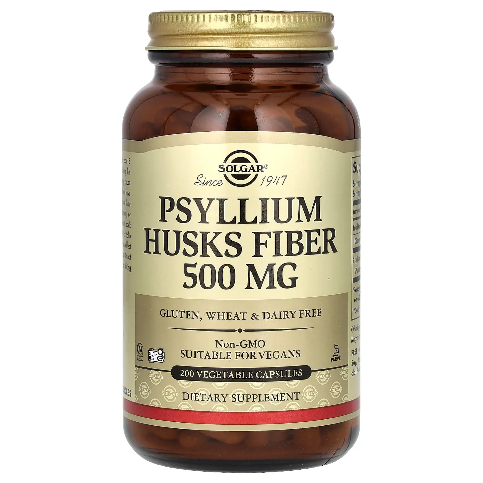 Solgar Psyllium Husks Fiber, 200 Vegetable Capsules (500 mg per Capsule)