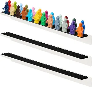 3-Pack Minifigure Display Case Holds Up To 72 Figures -  Floating Shelf Display With Brick Building Baseplates - Figure Display Cabinet Wall Mount - Minifig Organizer (Black Baseplates)