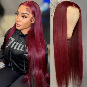 Bling Hair Burgundy 13x6 Lace Frontal Wig Straight Red 13x4 Lace Front Hair Wigs For Women 99J Colored 180 High Density Wig