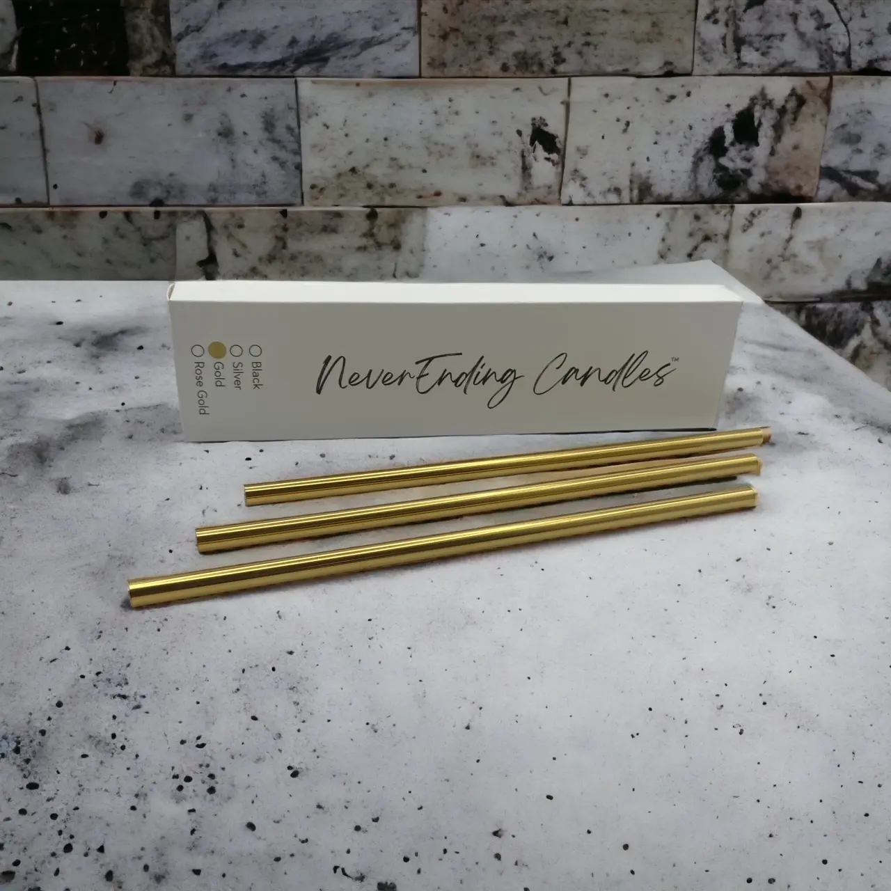NeverEnding Candles 3 Piece Stainless Steel Gold Flutes