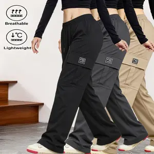 AIbart 3-Pack Women Lightweight Breathable Cargo Pants, Adjustable Drawstring Waist Casual Utility Trousers with Multi Functional Pockets, Loose Daily Streetwear Bottoms