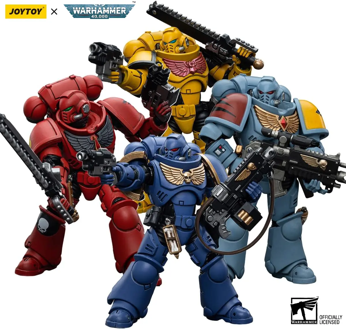 Joytoy 1/18 Articulated Collectible Figure Set - 4PCS Intercessors (Space Wolves, Ultramarines, Blood Angels, Imperial Fists) for Adult Collectors, Small Non-Toxic Decorative Action Figures, Collectible Figures
