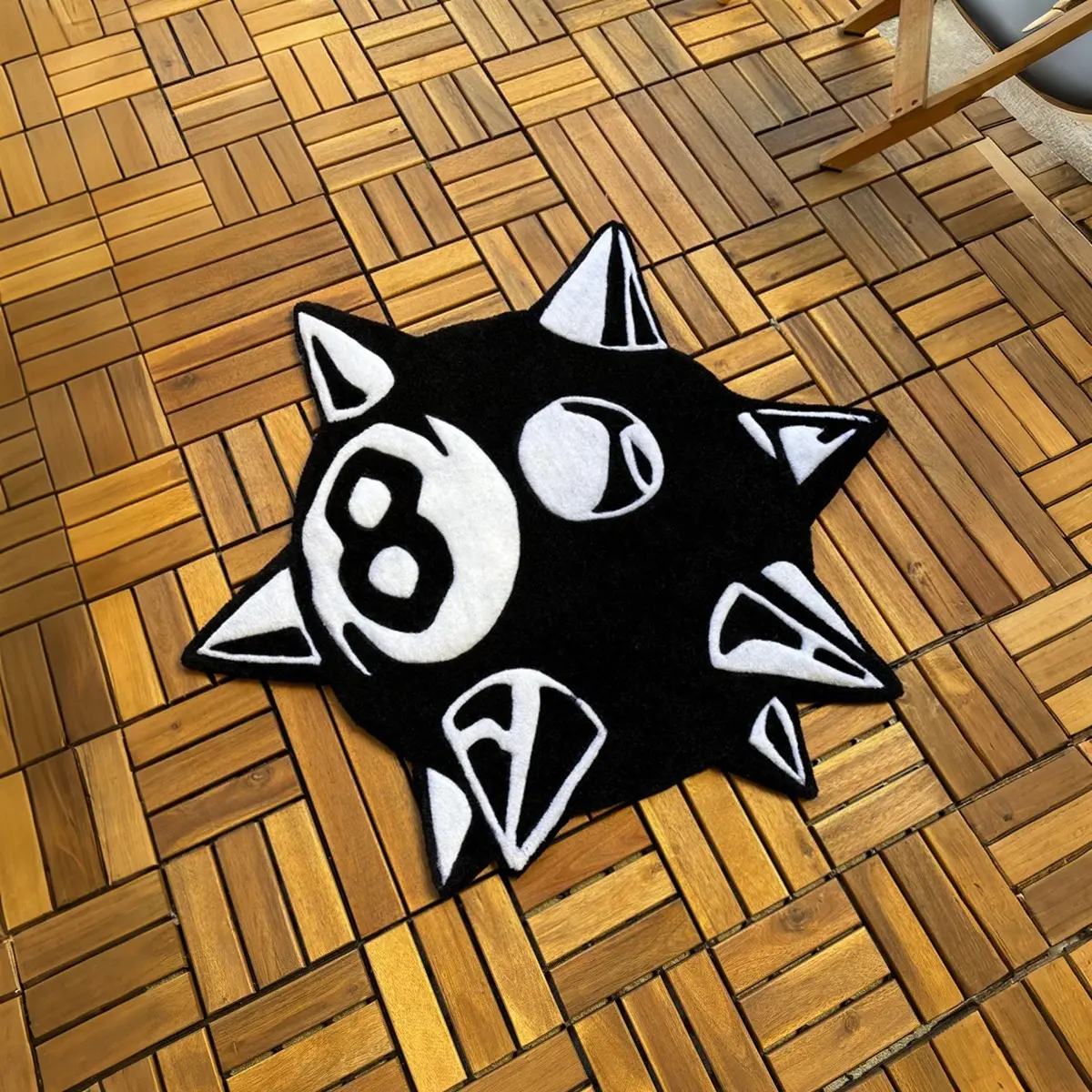 Number 8 Billiard Ball Shape Carpet, Cool Plush Bedroom Bedside Mat, Unique Decorative Pad for Billiards Hall, Home Decoration Mat, Anti-Slip Wear-Resistant Rug, Fluffy Rug, Super Soft Rug, Floor Mat, Cozy Floor Mat