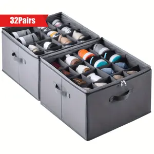 OKMARTS 2pcs Shoe Organizer ，Adjustable Dividers for Shoe Storage Bag,Fabric Shoe Storage Bins with Clear Cover,closet storage,car trunk storage bins
