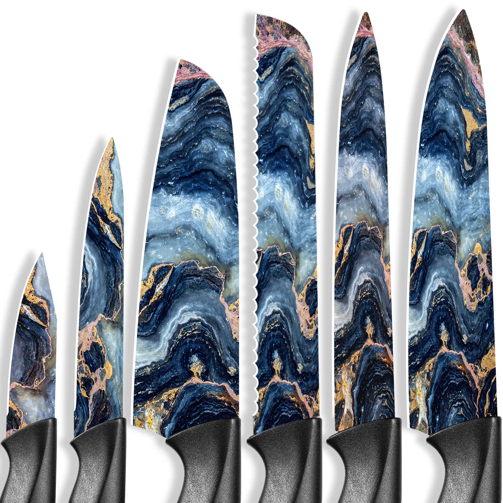 Astercook 6 Pcs Stratigraphic Series Kitchen Knife Set, German High Carbon Stainless Steel Dishwasher Safe Blade Block,  Kitchen Knives Cutting