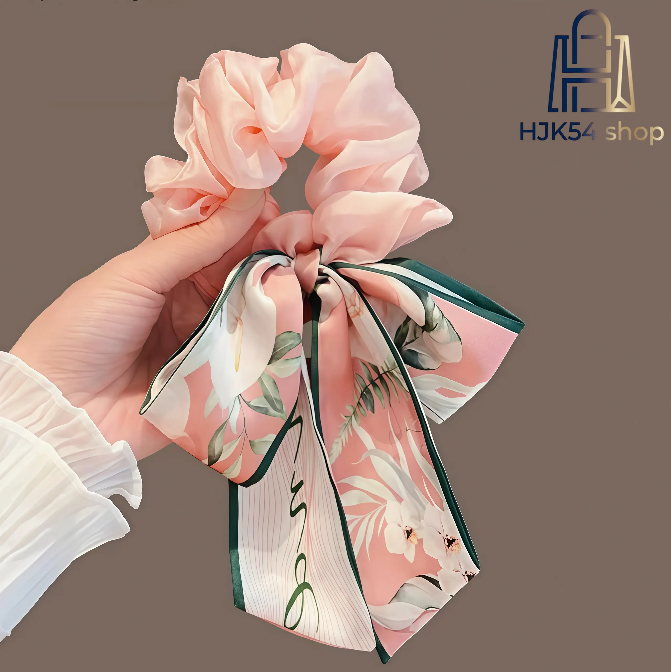 Women's Luxury 3-Pack Floral Print Chiffon Scrunchies with Ribbon Bow Hair Scarf Ties, Soft Hold Elegant Hair Accessories for Casual Wear Daily Ponytails, Messy Buns, One Size