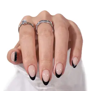 Black French Tip Press On Nails - Fall Press On Nails Short, Reusable Glue On Nails, No Fade, Seamless Glue on Nails for Nail Art Manicure