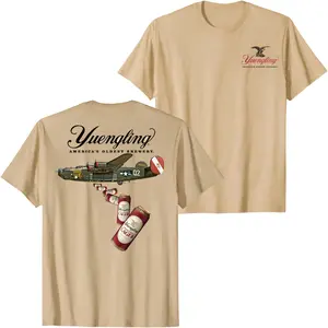 Yuengling Lager Beer Graphic T-Shirt Vintage Airplane and Beer Cans Back Print Tee America’s Oldest Brewery Retro Unisex Streetwear Summer Casual Sand Beige Top
