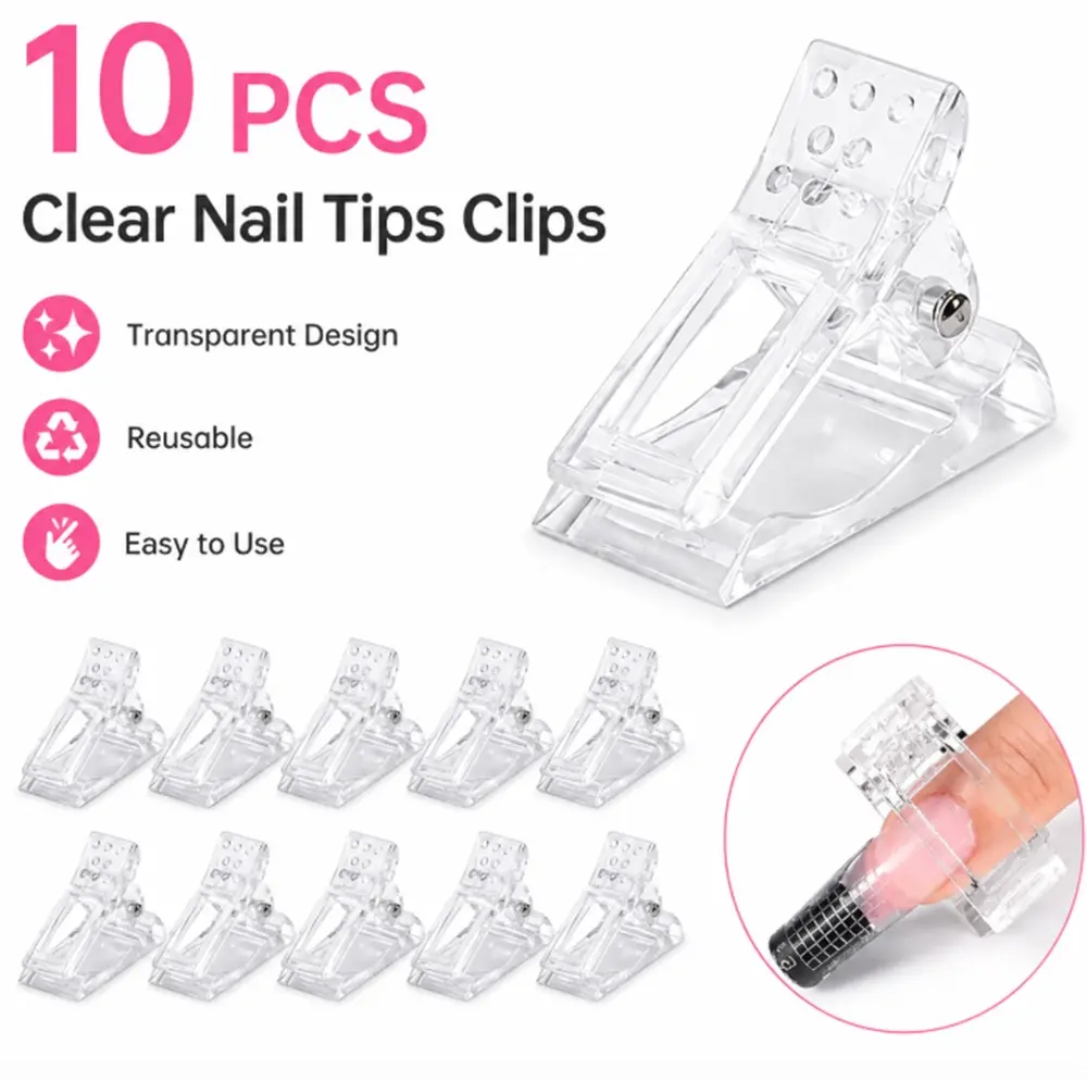 TIKA 10-Pack Nail Tips Clip Set, Transparent Finger Extension Builder Clamps for Gel Nail Art