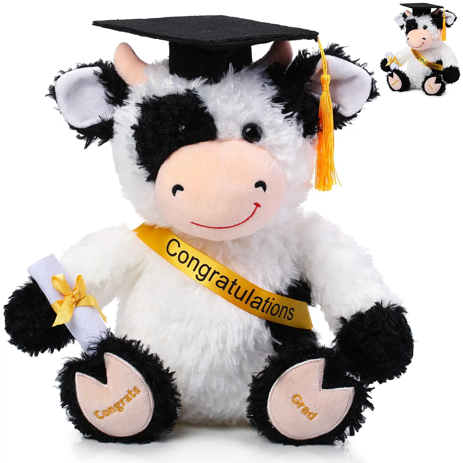 2026 Graduation Stuffed Animal Gifts Cow Plush 10 Inch with Hat Diploma Tassel Embroidered Blessings Preschool Kindergarten Gift from Parents Teachers for Preschool Kindergarten Graduates Daughter Son Grandson Granddaughter for Pre-K Graduation Ceremony,s
