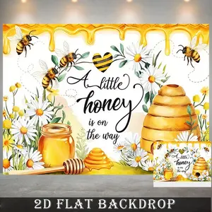 2D Flat, 1pc Large Honey Theme Shower Banner with 'A Little Honey is on the Way' Text - Beehive, Bees & Daisy Flowers Design - Wedding, Happy Birthday Party Decorations, Photo Booth Background, Wedding Party Backdrop - Perfect Gift