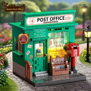 New DIY City Street Scene Post Office Building Block Model Set, Creative Building Blocks, Inspirational Bookstore Model, Classic Building Model, Creative Decoration Gift, Model Kit