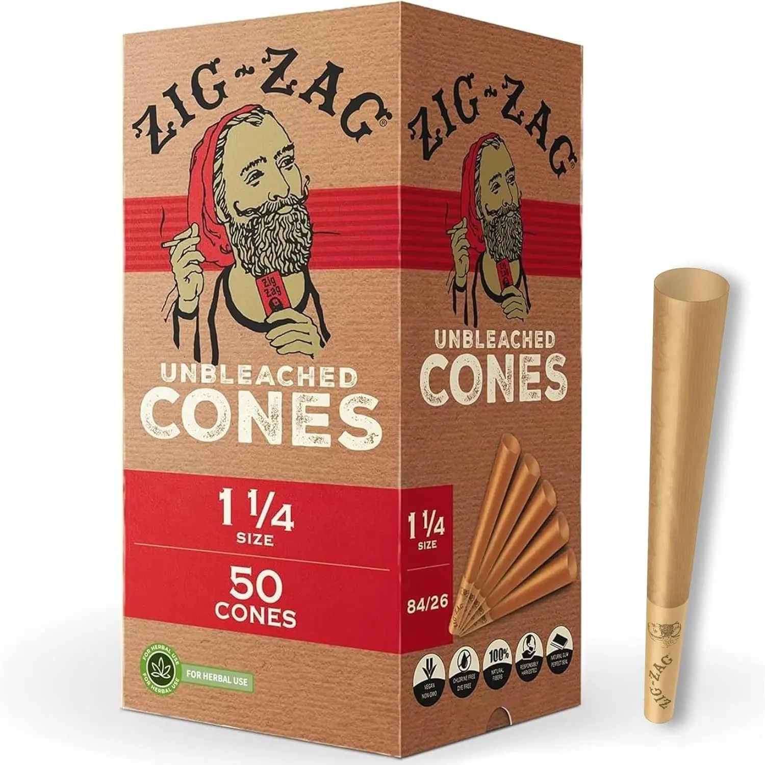 ZIG-ZAG 1 1/4 Size Unbleached Paper Tubes 50 Pack with Packing Tubes
