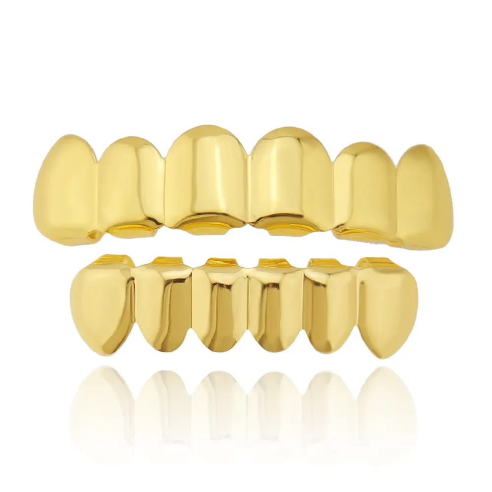 HIPHOP Hip-Hop Gold Teeth Grills Teeth Grillz Props Gold-Plated Glossy Teeth Fashion Accessories