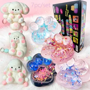 Taba Squid Toy Set, Fufu Toy Set, Squid Set includes 4 Taba cat claws, 1 big eared dog, 1 drooping ear rabbit, 1 spoiled dog, stress relief toy, Mochi squeeze toy, Decompression Squeeze, Fidget cute things, suitable for girls, boys, children and adults