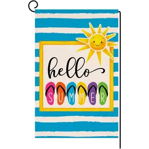 Hello Summer Beach Garden Flag 12x18 Vertical Double Sided Colorful Slippers Holiday Outside Decorations Burlap Yard Flag BW330