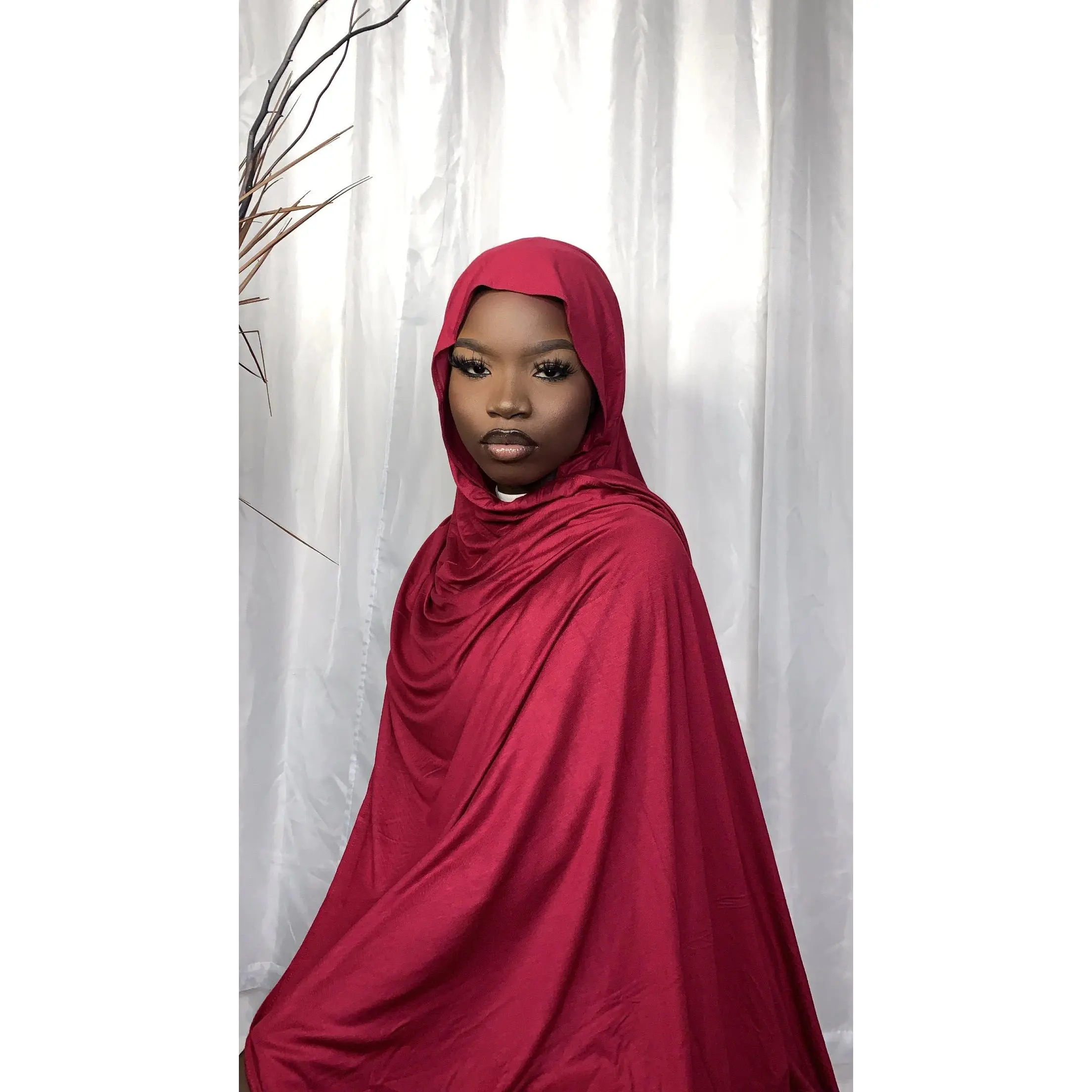 Premium Jersey - Burgundy Hijab, Stretchy Medium Light Material, 180x70cm, Fully Drapes, Cotton Fabric