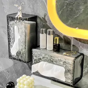 [Transparent Acrylic Tissue Box] Wall-Mounted Sleek Transparent Acrylic Tissue Box Holder | Polished Finish with Bonus Strong Adhesive Sticker | for Home, School, or Office Use