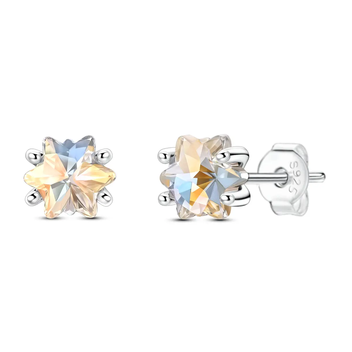 Women's MULA Sparkling Snowflake Crystal Glass Stud Earrings - Shining Studs Earrings, Winter Celestial Costume Jewelry Gift for Birthday, Christmas, Shining Earrings