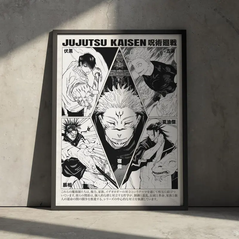 Jujutsu Kaisen manga wall decor poster Japanese printed, JJK anime minimalist artwork, gift for anime fans