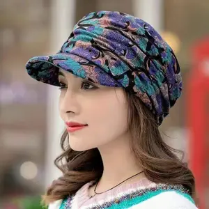 Women's Floral Print Knit Hat - Lightweight, Fitted Winter Cap with Twist Design, Ideal for Casual & Holiday Wear, Hand Washable, Stylish & Versatile Headwear