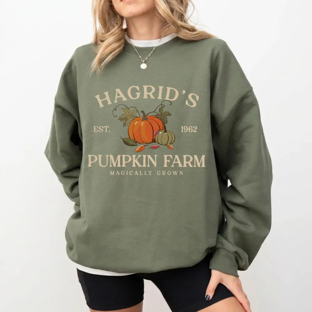 Hagrid's Pumpkin Patch Fall Sweatshirt, Hagrid's Pumpkin Patch Fall Shirt, Pumpkin Patch Shirt, Fall Tee, HP Fan Gift, Potterhead Gift, Halloween Tee, Full Color, For Men, For Women, Casual, Classic Fashion, Full Sizes, Tee Print