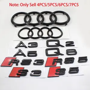 1Set AUDI 4Ring Logo ABS Audi Sport Sline Quattro A3 A4 A5 A6 Q2 Q3 Q5 Q7 Q8 RS3 RS4 RS5 RS6 S3 S4 S5 S6 2.0T 3.0T Emblem Letter Sticker Car Hood Front Grille Emblem Rear Trunk Badge Decoration Decals Auto Modification Replaced Accessories