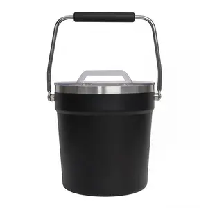 4L Large Double Wall Insulated Black Stainless Steel Ice Bucket, 9.84"x8.23"x8.23" – Freezer Safe for Parties, Cocktail Bar, Home Wine & Drinks