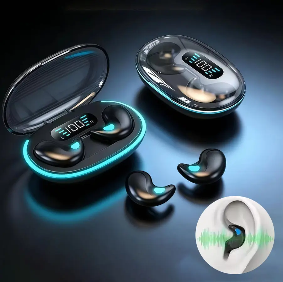 Tempomind   Mini  Wireless Bluetooth-compatible Comfort for   Sleep Earbuds, Soft Silicone Sleep Headphones for Side Sleeper, Digital Display Charging Case Suitable for daily use