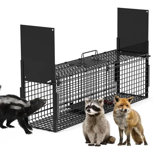 iMountek 40in 2-Door Humane Galvanized Iron Live Animal Cage Trap - Coated Metal, Rustproof Coating, Durable, Easy Setup, Foldable, Humane Capture, Safe Release for Under 18LBS Raccoons, Small Animal Supplies