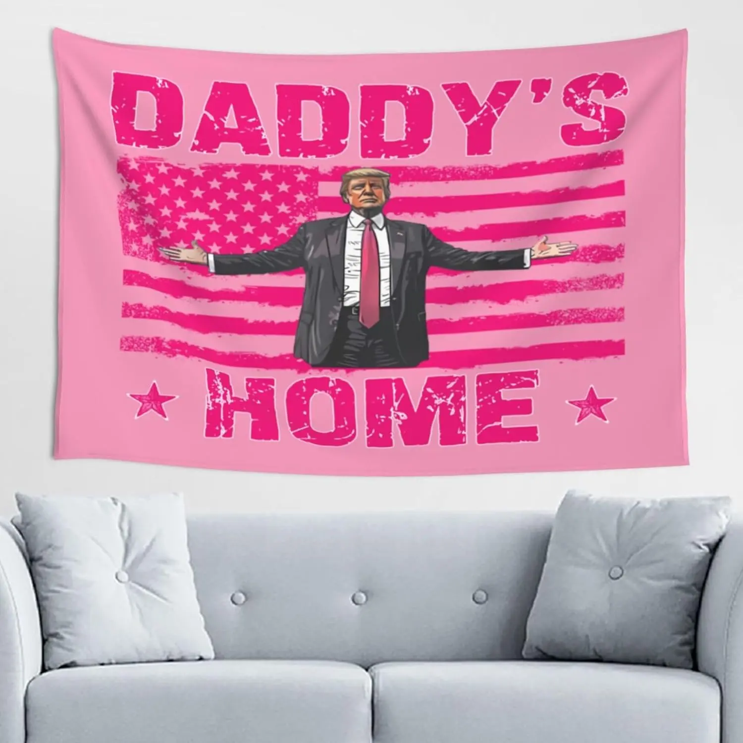 Trump 2024 "Daddy's Home" Funny Pink Tapestry (60x40 in) - Girls' Home Decor Wall Flag Banner, Living Room Bedroom Dorm Gift, Outdoor & Indoor Hanging Decoration Accessory, Outdoors
