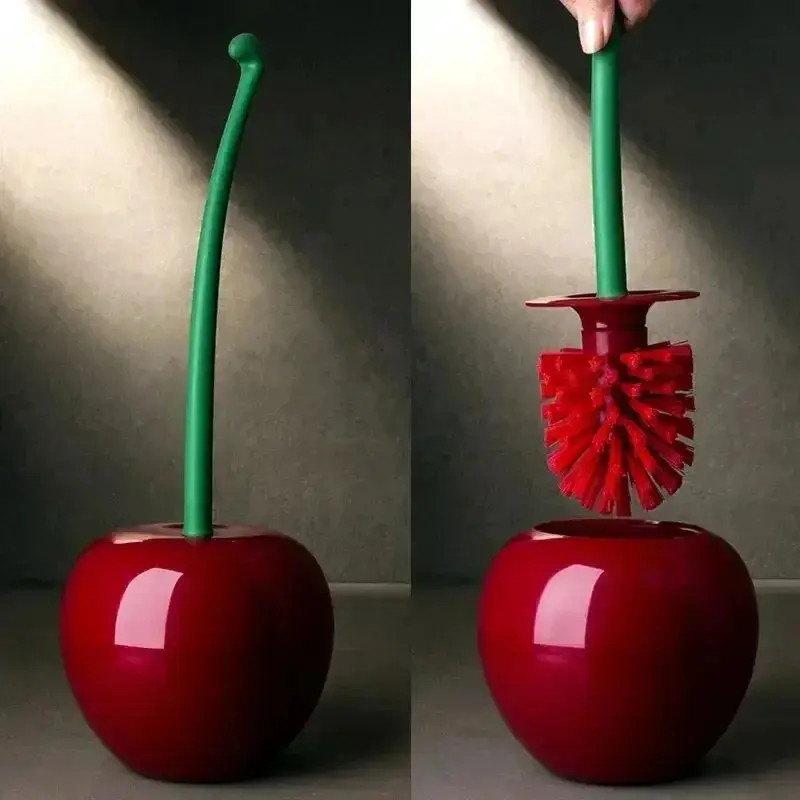 Cherry-Shaped Toilet Brush & Holder Set, Freestanding Bathroom Cleaning Brush with Storage Base