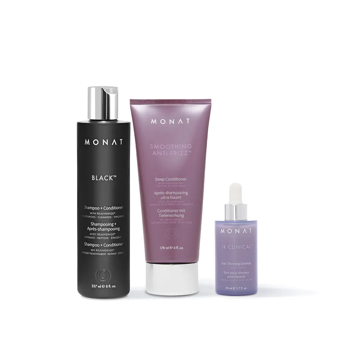Casey's Bundle: Essentials - Black Shampoo + Conditioner, Smoothing Anti-Frizz Conditioner & IR Clinical Thickening Serum