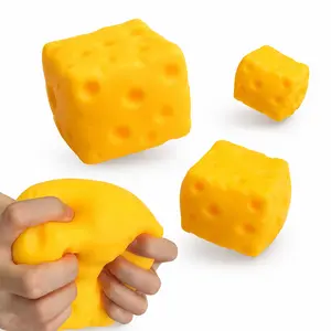 Satisfying Cheese Cube Fidget Toy, Fast Rebound & Moldable Clay Stress Ball