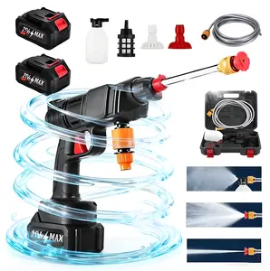 Wireless Portable High Pressure Washer 21V Battery 2 Nozzles 5m Hose Car Patio Cleaning Kit Pressure 1200mAh Battery ABS Plastic