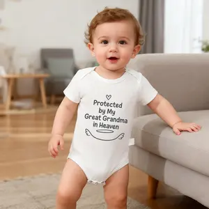Protected by My Great Grandma in Heaven Print Baby Babysuit - Cute Baby Short Sleeve Onesies Romper For Infant, Newborn Humor Clothes for Boys Girls, Soft Casual Outfit, Outdoor 100% Cotton Triangle Jumpsuit