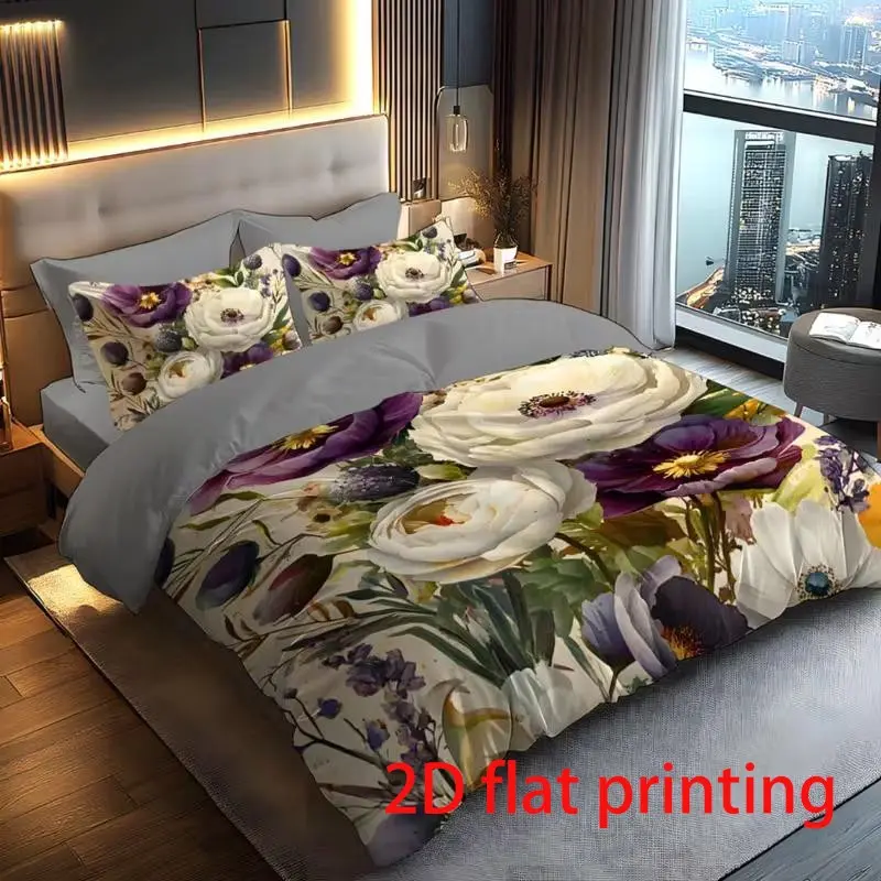 3-piece Bohemian style floral bedding set, including 1 duvet cover and 2 pillowcases (unfilled) made of polyester material, comfortable all year round, Decorative Soft Bedding Sets, Comfy Bedding Set