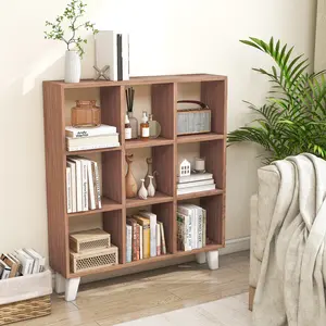 COSTWAY - 9-Cube Bookcase with 6 Removable Shelves and Raised Support Feet-Brown