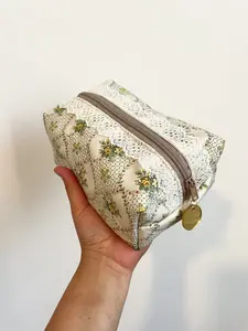 Floral makeup bag, Aesthetic makeup pouch, Quilted makeup bag