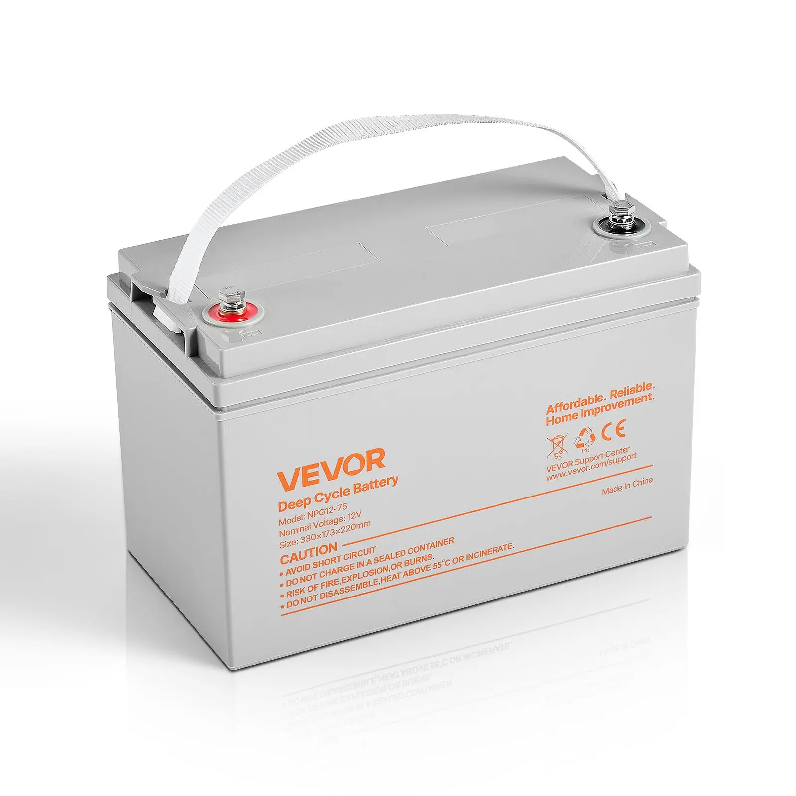 【Summerfinds】VEVOR 12V 75Ah Sealed AGM Deep Cycle Rechargeable Lead-Acid Motorcycle Battery, 14.4V 225A 30%-100% DoD Plug-and-Play Backup for Scooters, Solar Off-Grid Home Energy Storage