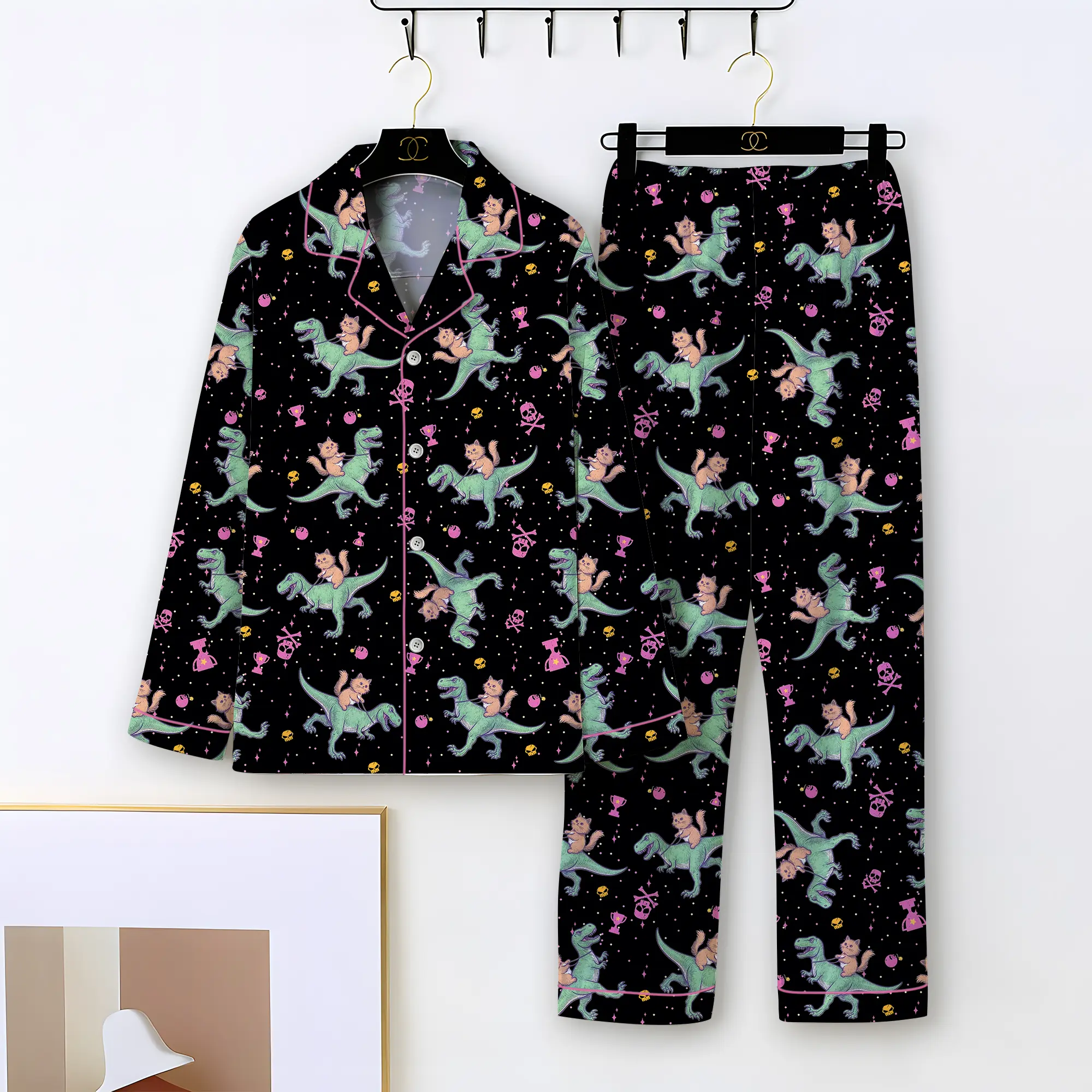 Princess Donut & Mongo Pajamas Set, Dungeon Crawler Carl Long Sleeve Pajamas, Funny Cat Dinosaur Sleepwear, Cozy Gamer Gift