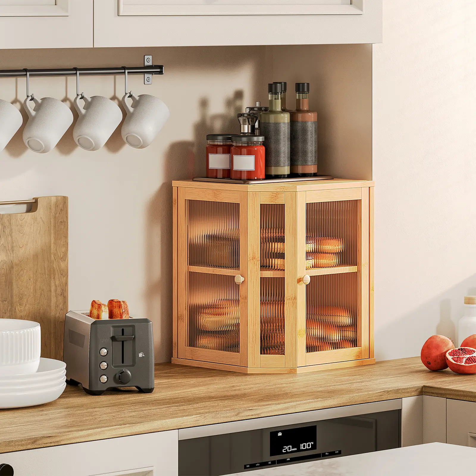 HOOBRO Bamboo Bread Box Large Capacity 2-Tier, Kitchen Countertop Corner Bread Box, Bread Storage Container with Dual Rippled Acrylic Doors, for Kitchen Food Storage, Natural#springtok #SummerVibes
