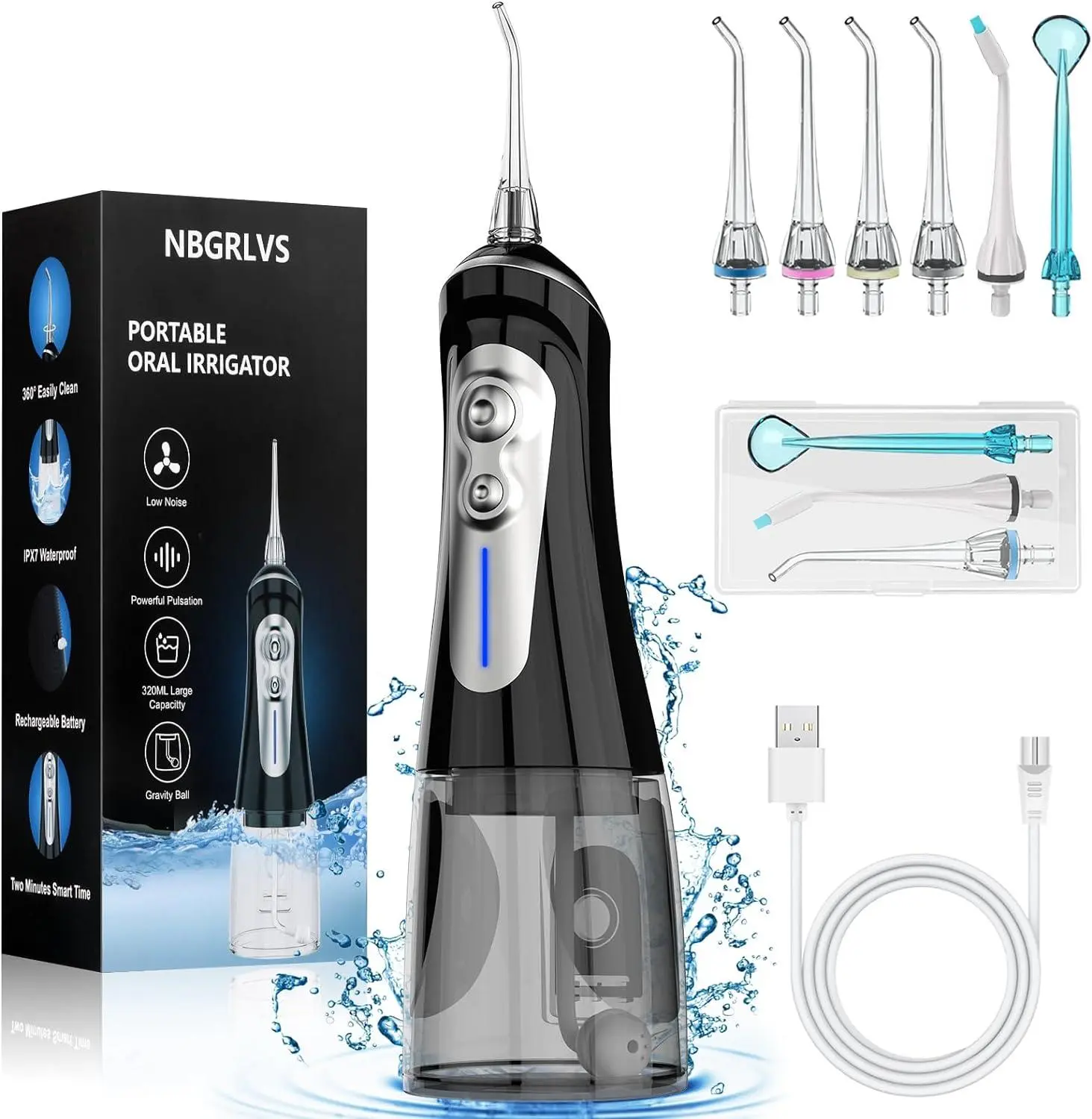 Water Dental Flosser Cordless- 6 Modes Oral Irrigator 320ML Braces Flossers Cleaner, Rechargeable Portable IPX7 Waterproof
