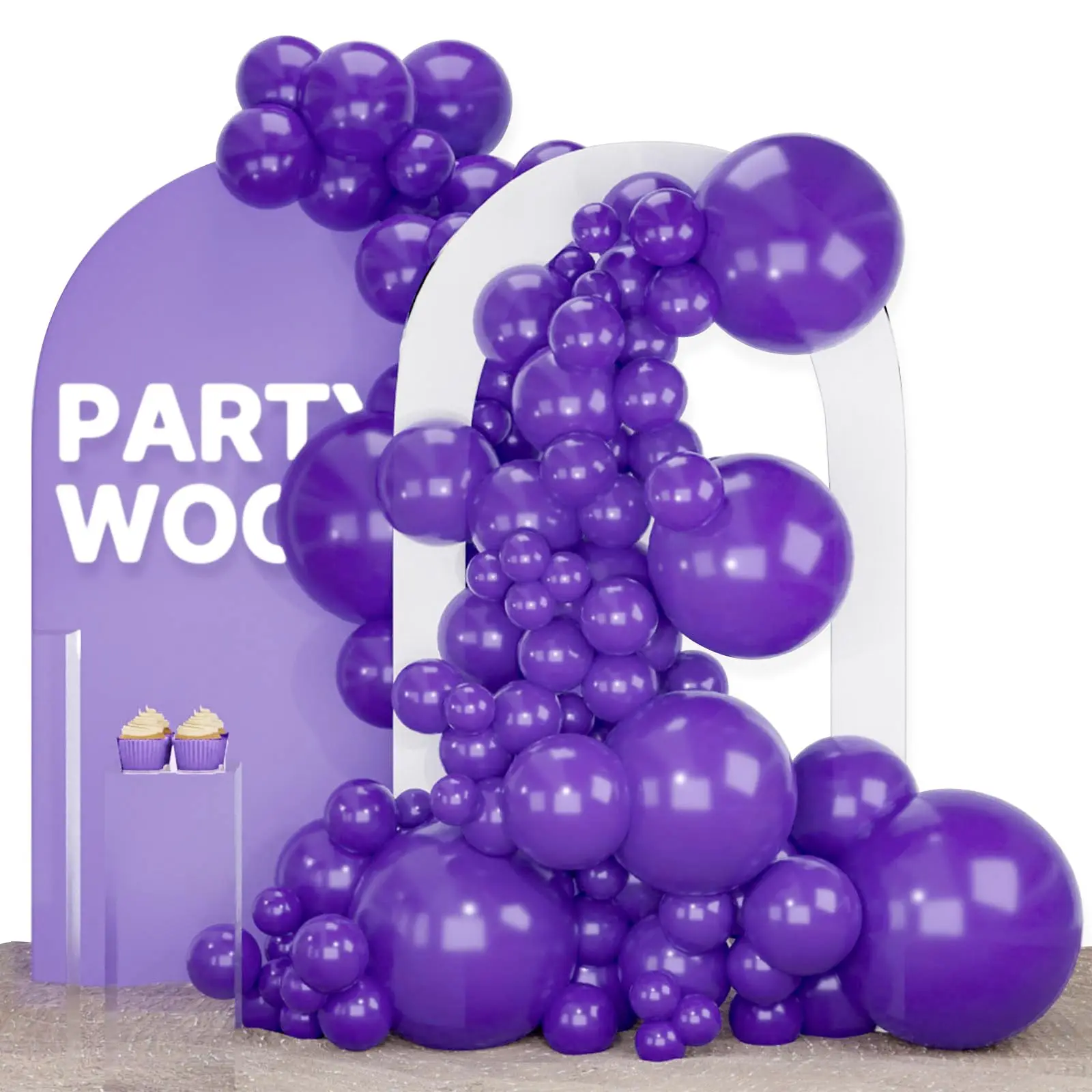 PartyWoo Round Rubber Balloon Arch & Garland Kit, 140pcs 18-12-10-5in Dark Latex Balloons with Pump & Float, for Birthday, Baby Shower Decorations Purple-Y16