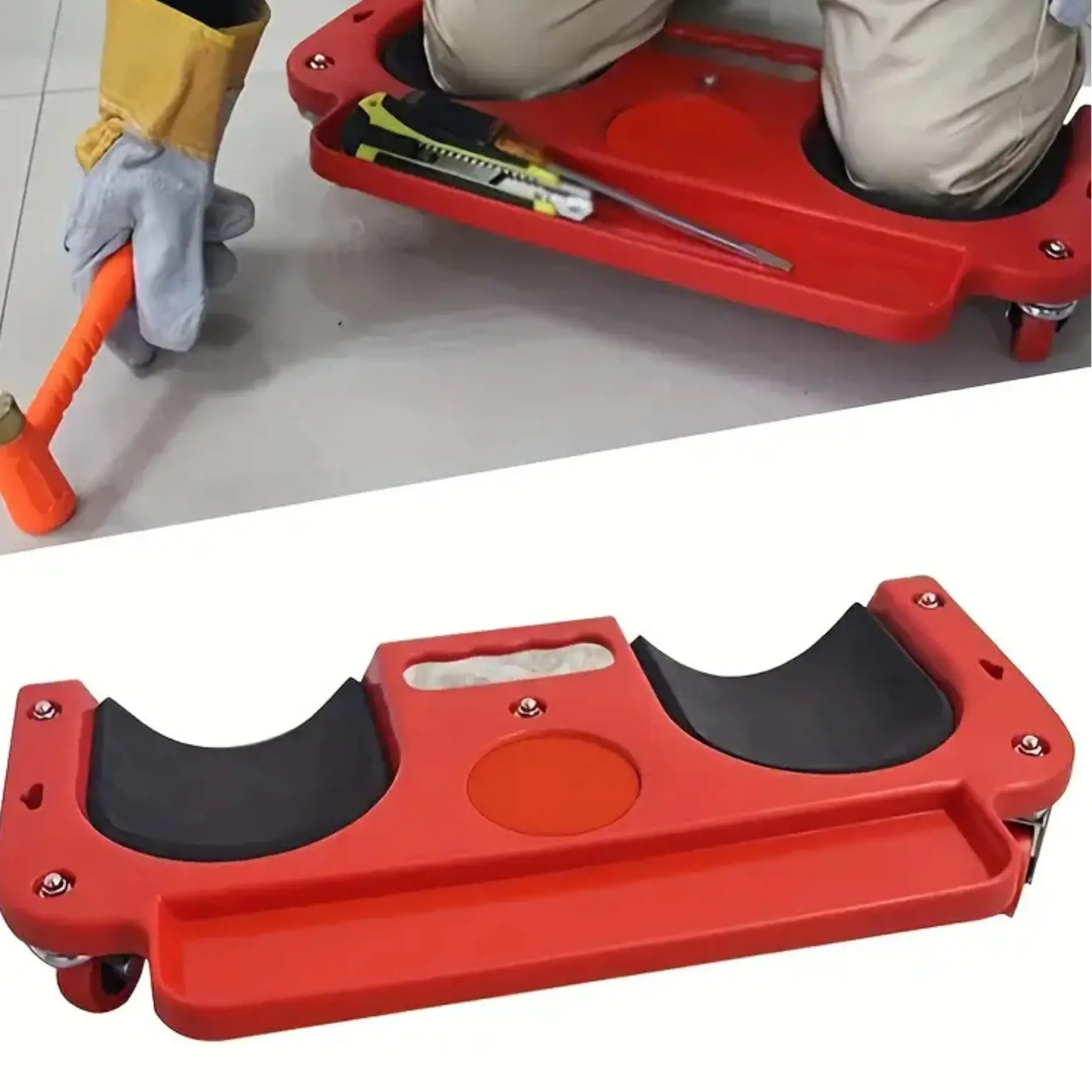 Rolling Knee Pad Platform with Built-In Tool Tray, Comfortable Cushioned Kneepads to Reduce Knee Strain for Machine Workers, Car Repairs, Reduces Knee Strain