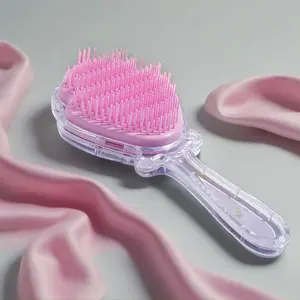 Mermaid Detangler Hair Brush Travel Size Pink Detangling Comb for Dry & Wet Hair Kids Girls Women Massage Scalp No Pain Glitter Shell Design