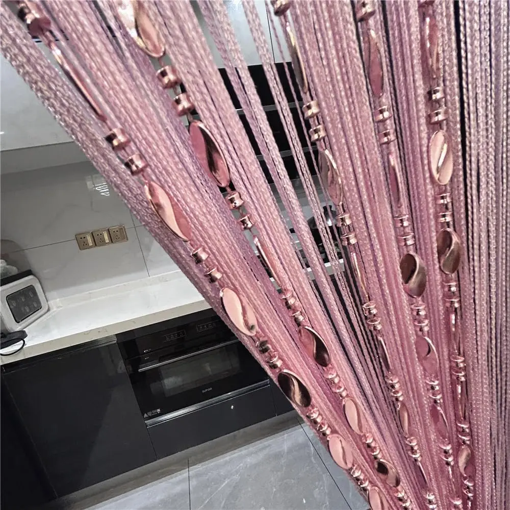 Polyester Beaded Curtains (100cm/1m×200cm), Modern Fringe Tassel String Curtain - Window/Wall Blind, Room Divider for Cafe Shop, Wedding Venue (Pink25), Party Decorations