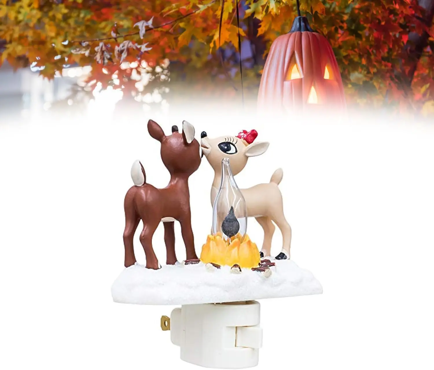 2024 Christmas Reindeer Nightlight: Reindeer Night Light Plug into Wall Cute Holiday Design - LED Campfire Lamp Christmas Decoration for Bedroom Living Room Kids Room